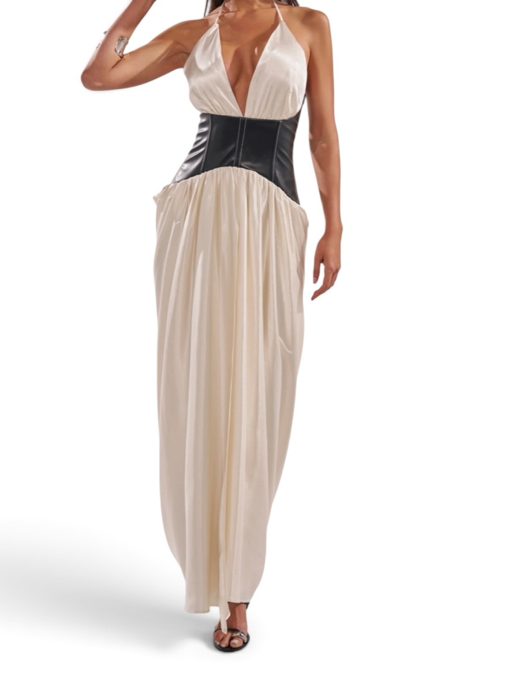NWT AKIRA SCARLETT HALTER LEATHER CORSET MAXI DRESS - Picture 2 of 5